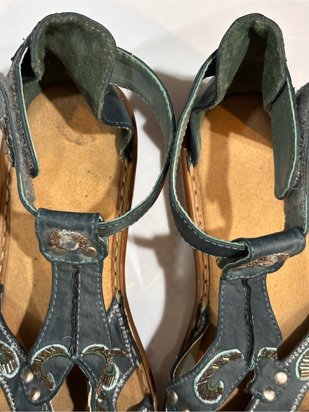 RIEKER Embellished Leather Comfort Sandal–EU 37 / US 6.5-7 – Blue Boho T-Strap - Picture 11 of 12